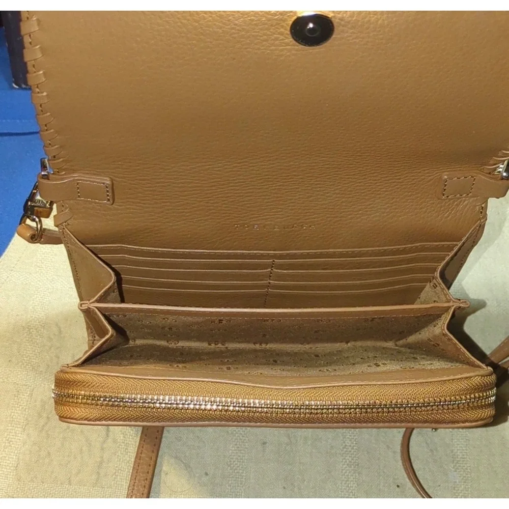 Tory Burch Miller Wallet on Chain Tan Pebble Leather Whipstitch Crossbody Bag